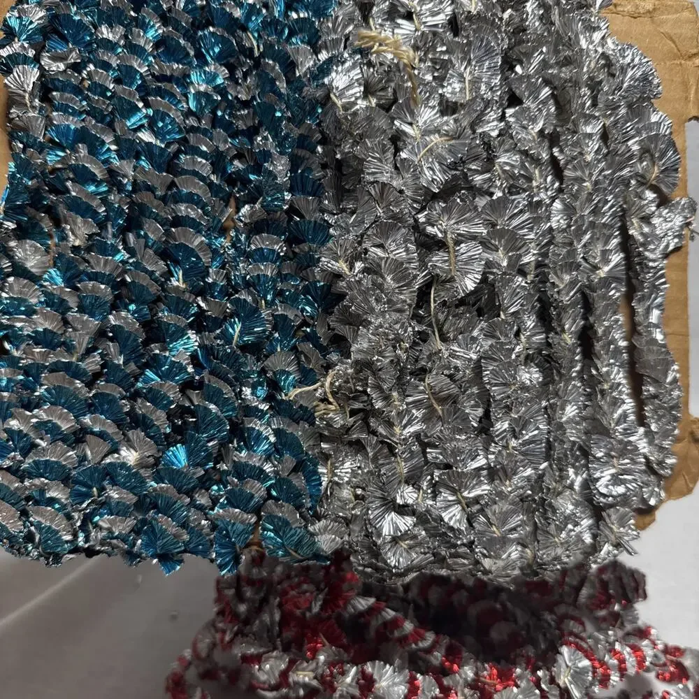 3 MCM Aluminum XMAS Tree Twisted Foil Garland in Blue, Silver & Red 122” Ea.